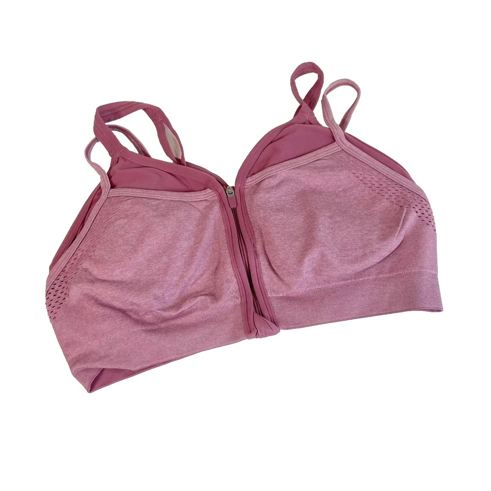 Athletic Works Seamless Layered‎ Zip Front Sports Bra Womens M Pink Workout Gym
